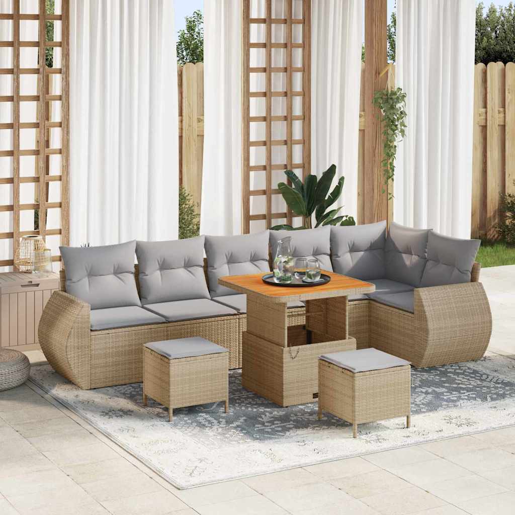 Tuin Sofa Set 9 st 9-Aantal zitplaatsen Beige en Licht Grijs