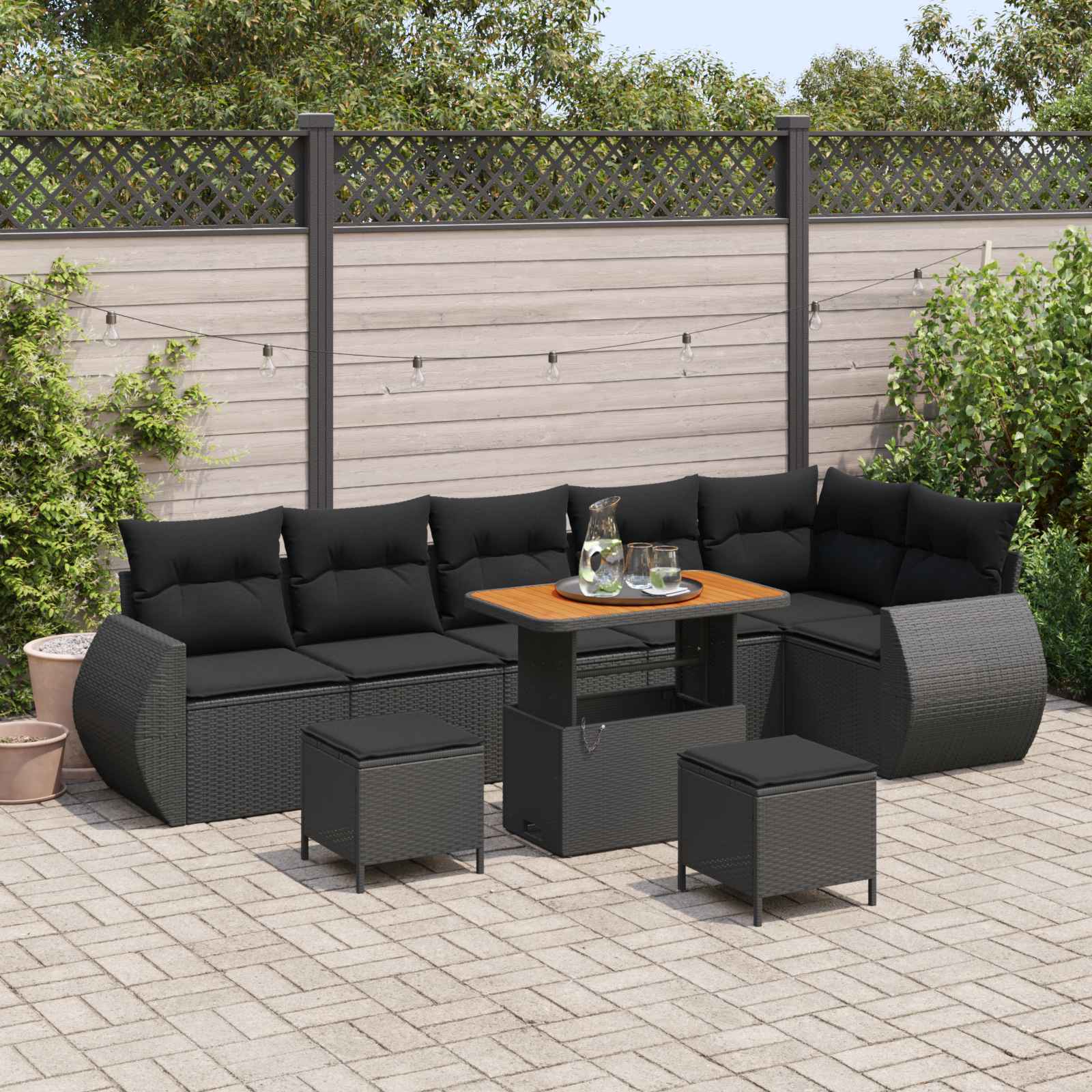 Tuin Sofa Set met kussen met opslag 9 pcs Zwart Poly Rattan – afbeelding 1