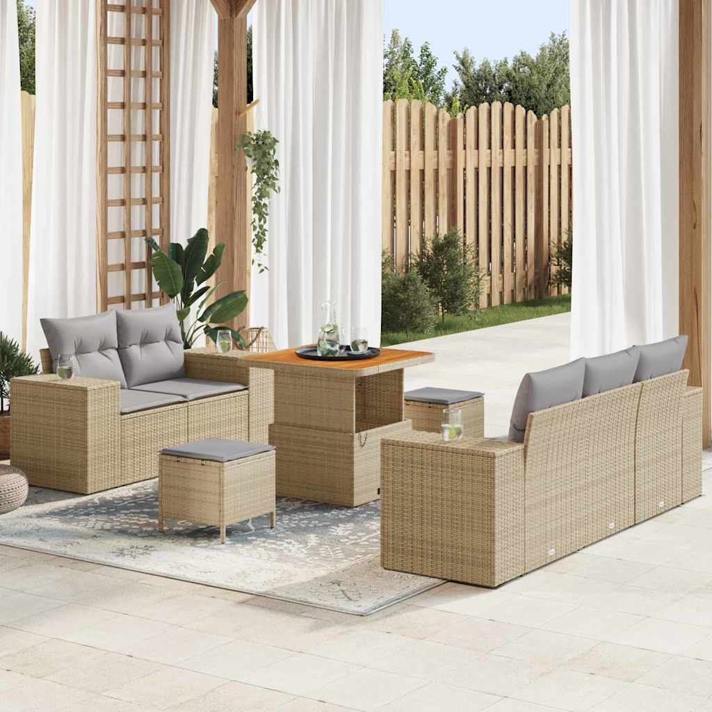 Tuin Sofa Set met kussen 8 pcs Beige en Licht Grijs Poly Rattan – afbeelding 1