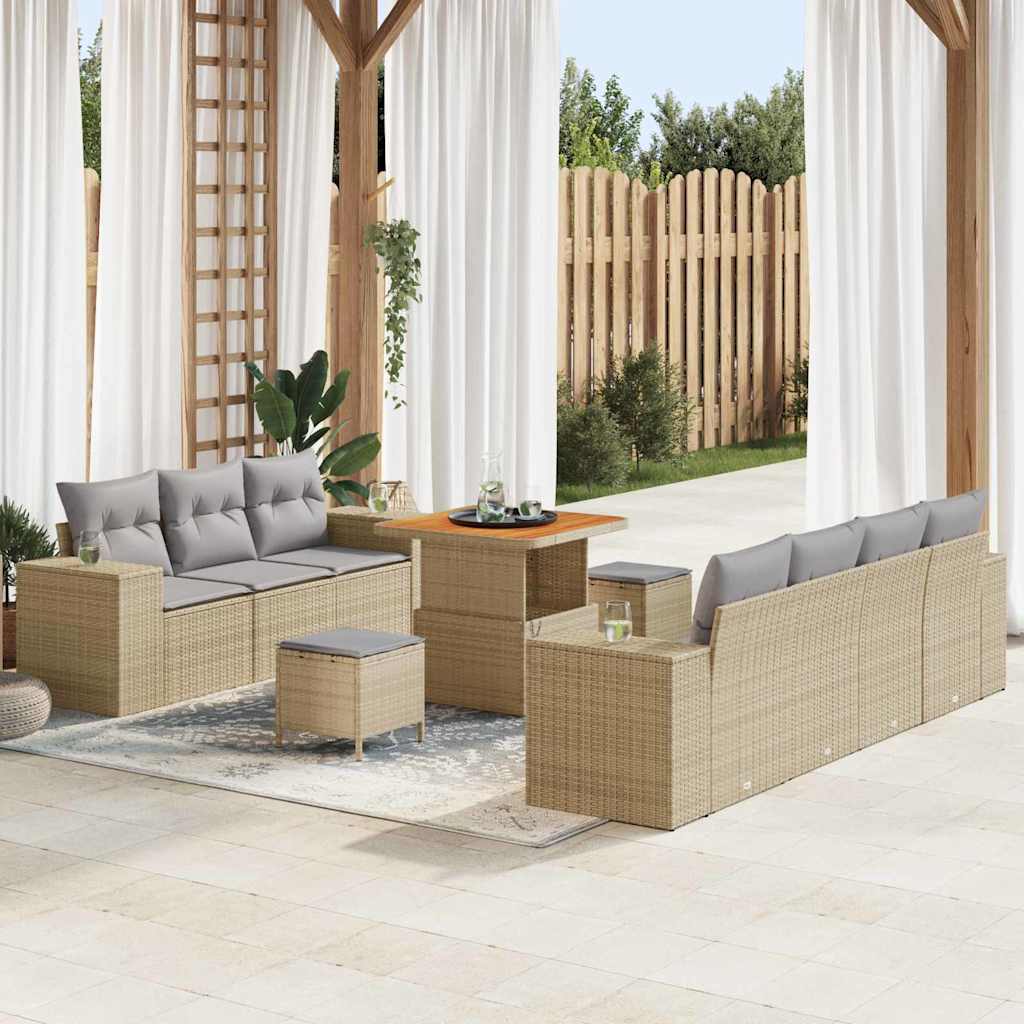 Tuin Sofa Set 10 pcs Beige en Licht Grijs Poly Rattan – afbeelding 1