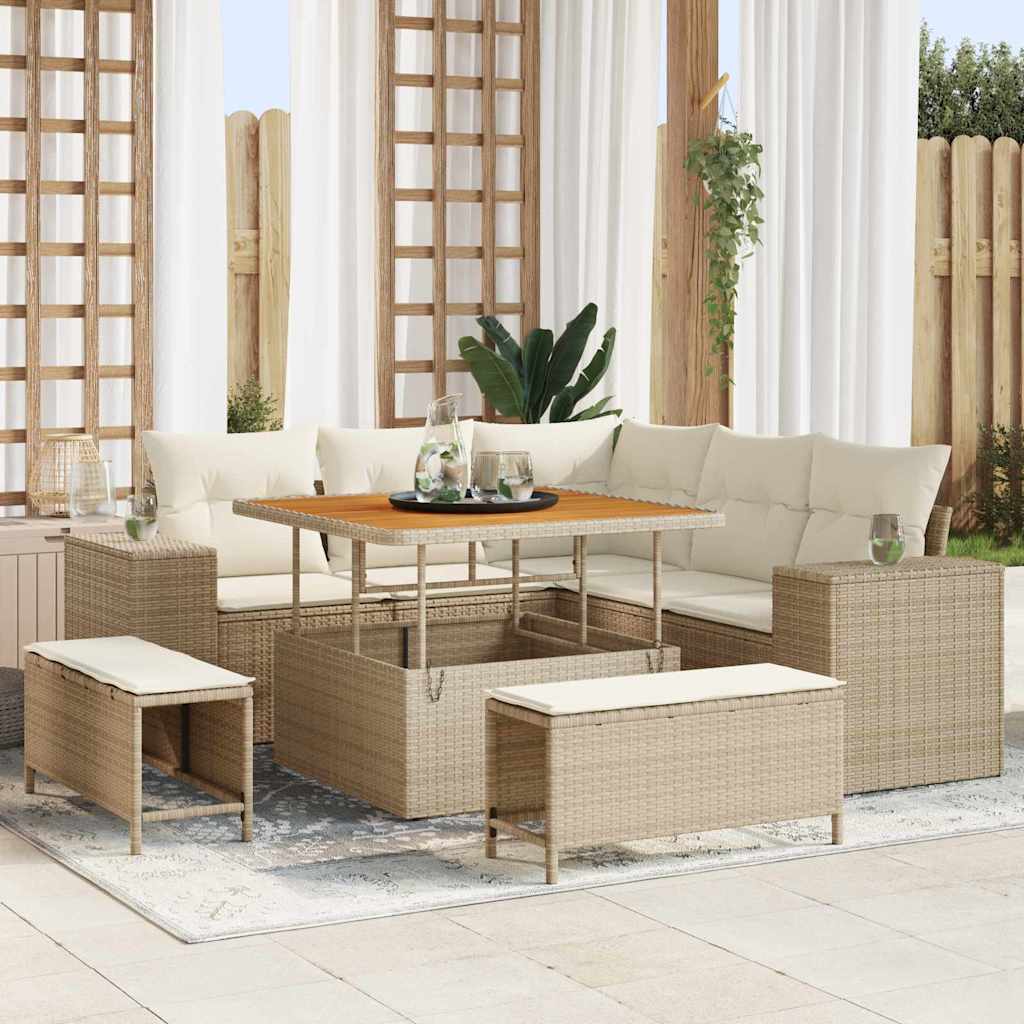 Tuin Sofa Set 8 st 7-Aantal zitplaatsen Beige en Crème