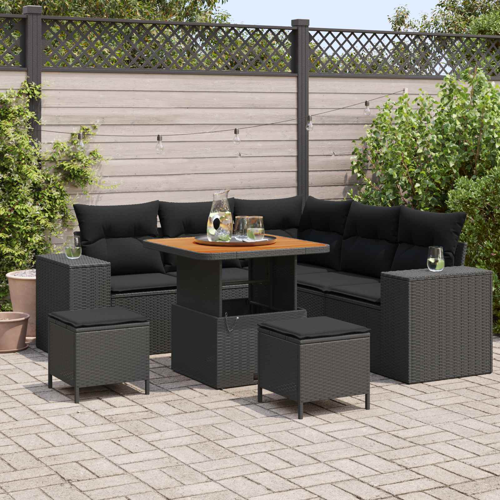Tuin Sofa Set met kussen met opslag 8 pcs Zwart poly rattan – afbeelding 1