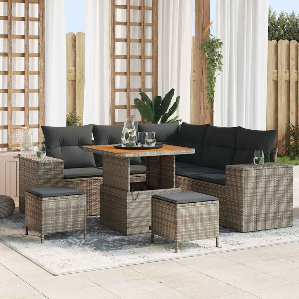 Tuin Sofa Set met kussen met opslag 8 pcs Grijs poly rattan – afbeelding 1