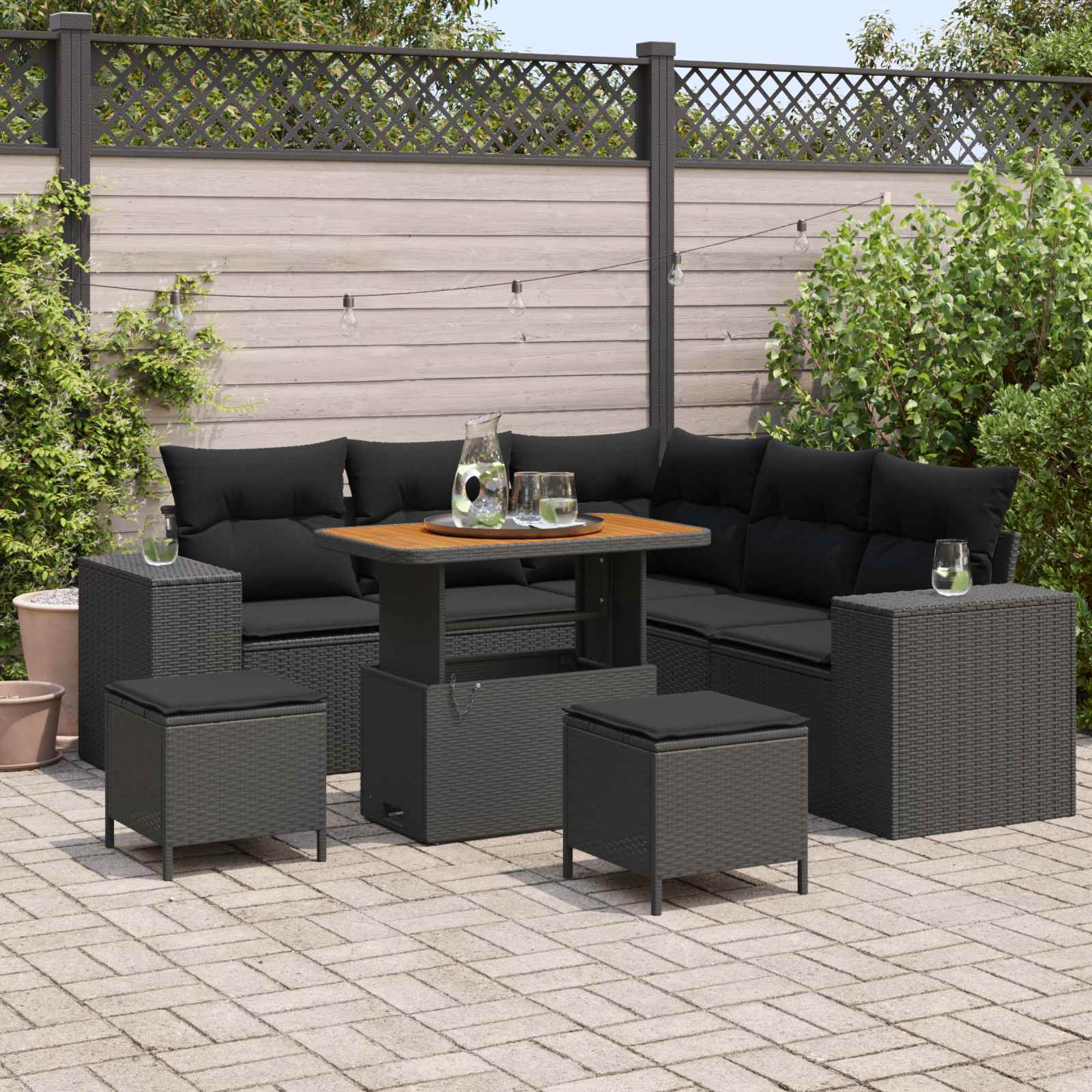 Tuin Sofa Set met kussen met opslag 8 pcs Zwart poly rattan
