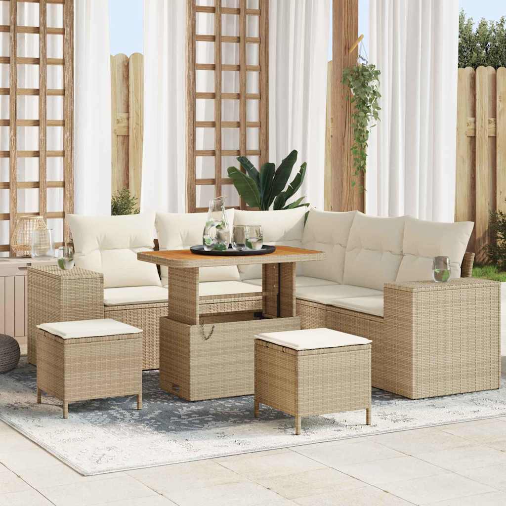 Tuin Sofa Set 8 st 7-Aantal zitplaatsen Beige en Crème