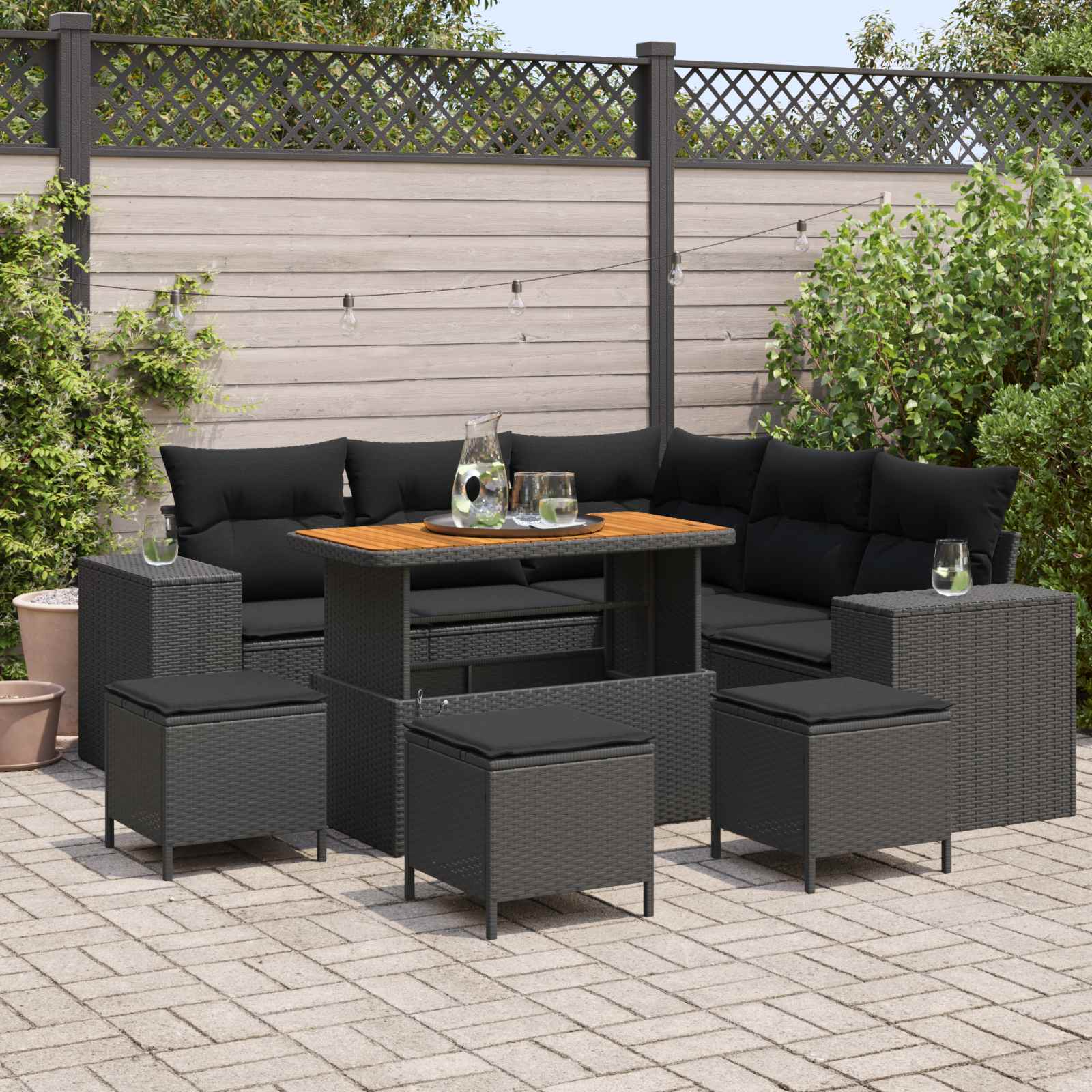Tuin Sofa Set met kussen met opslag 9 pcs Zwart poly rattan