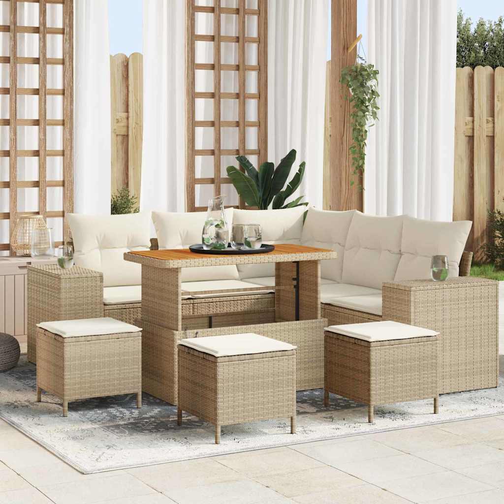Tuin Sofa Set 9 st 8-Aantal zitplaatsen Beige en Crème