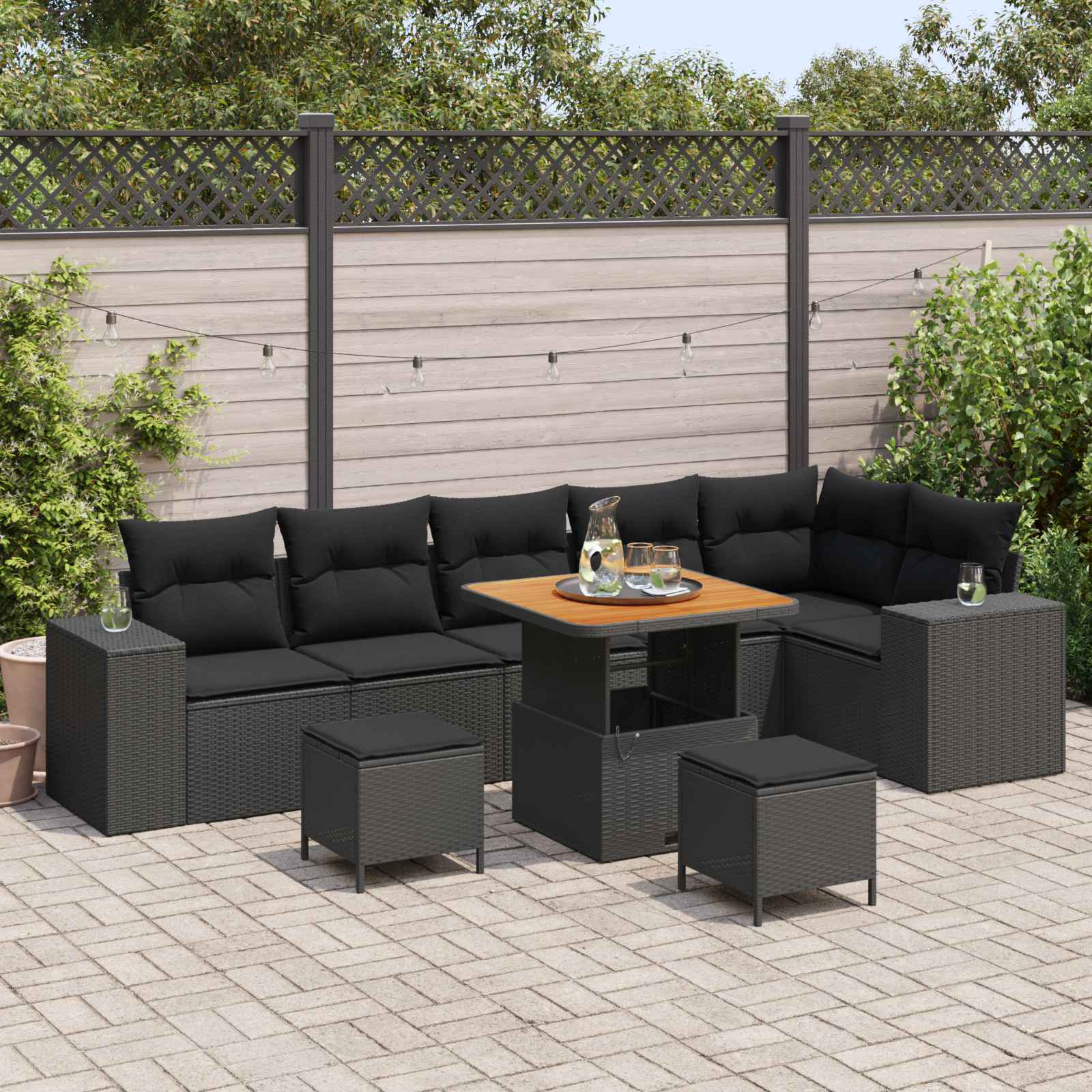 Tuin Sofa Set met kussen 9 pcs Zwart poly rattan – afbeelding 1