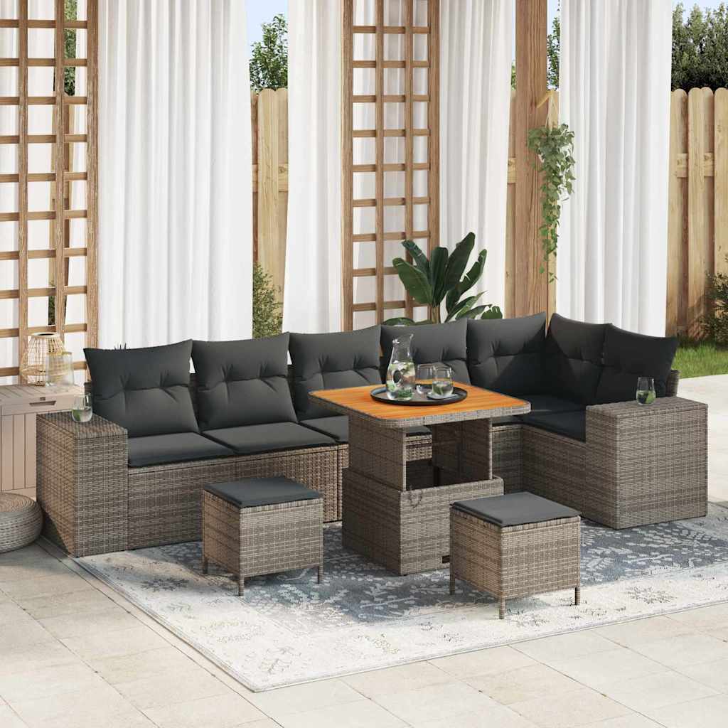 Tuin Sofa Set met kussen 9 pcs Grijs poly rattan – afbeelding 1