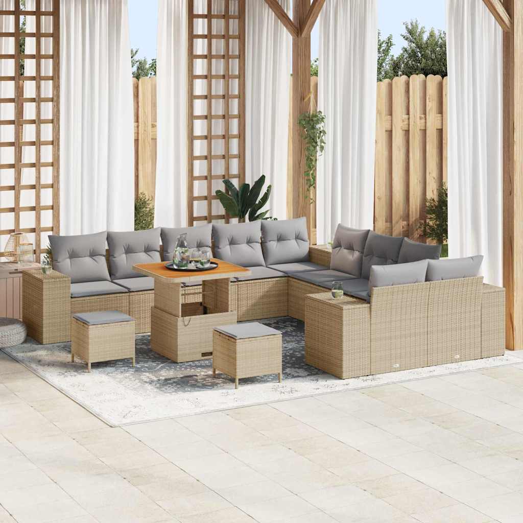 Tuin Sofa Set 13 pcs Beige en Licht Grijs poly rattan – afbeelding 1