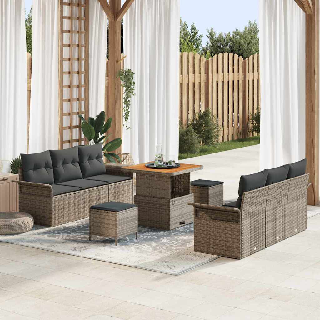 Tuin Sofa Set met kussen met opslag 9 pcs Grijs – afbeelding 1