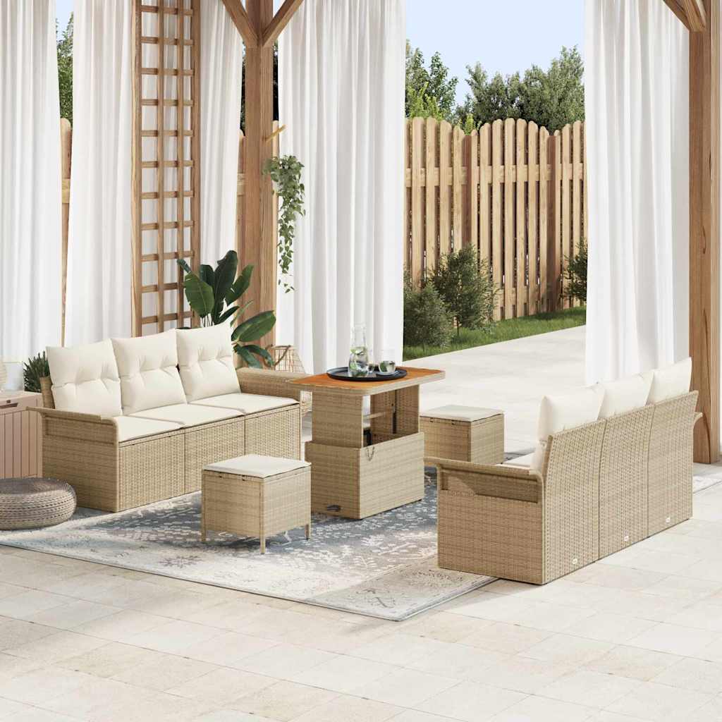 Tuin Sofa Set 9 st 8-Aantal zitplaatsen Beige en Crème