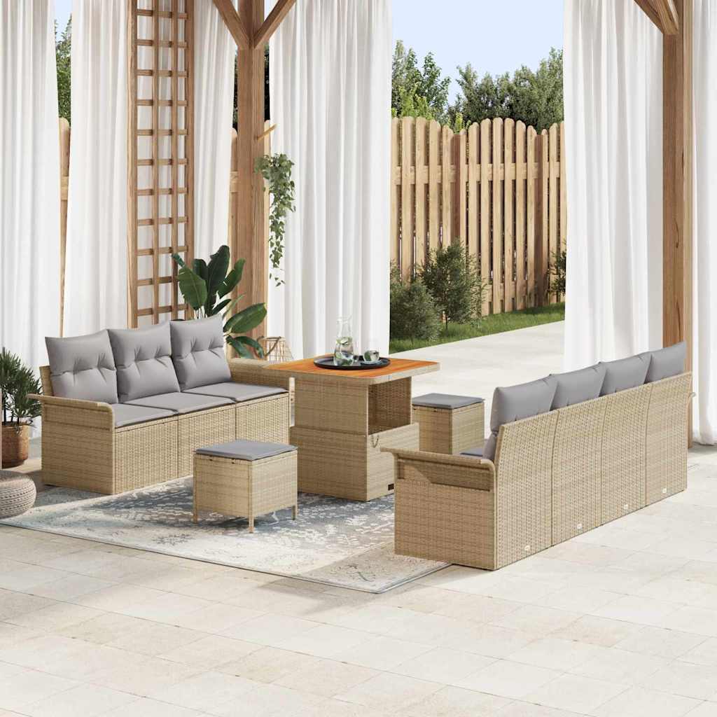 Tuin Sofa Set met kussen met opslag 10 pcs Beige en Licht Grijs – afbeelding 1