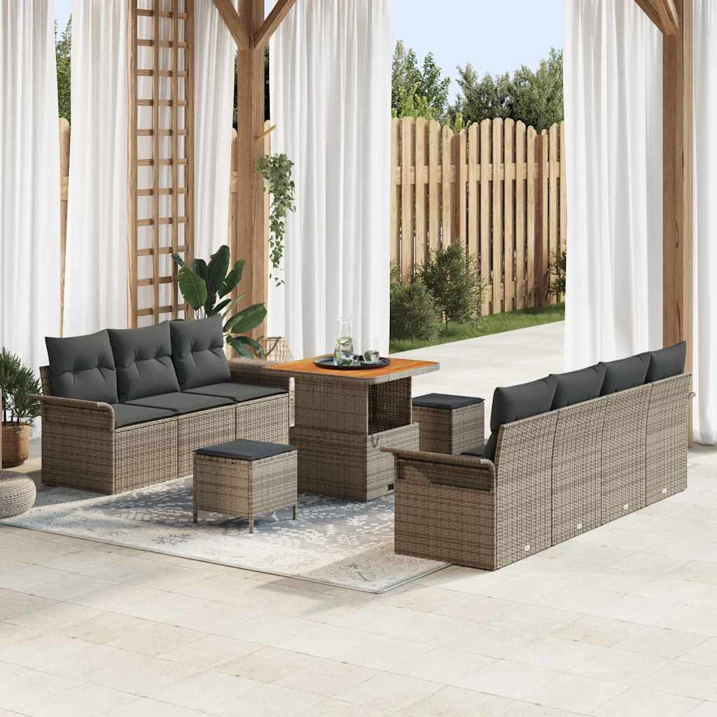 Tuin Sofa Set met kussen met opslag met kussen 10 pcs Grijs