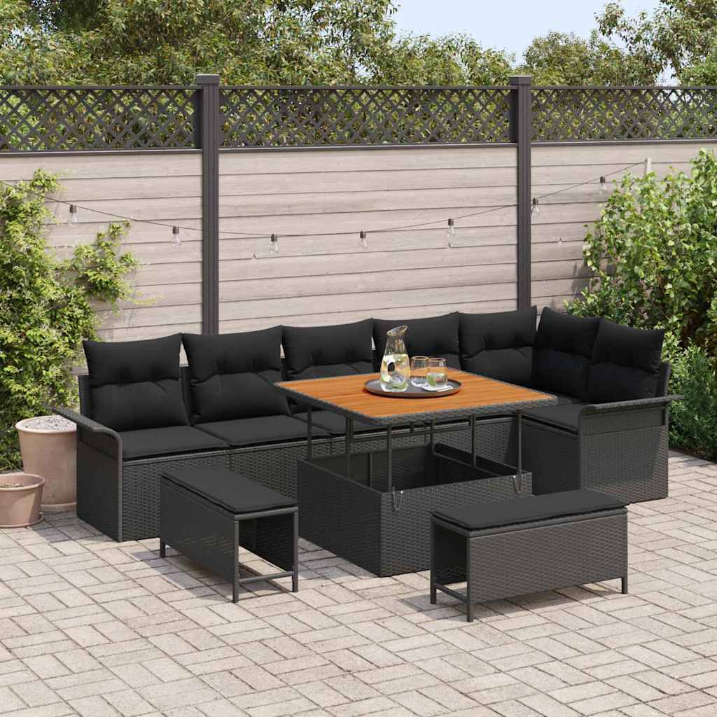 Tuin Sofa Set met kussen met opslag 9 pcs Zwart