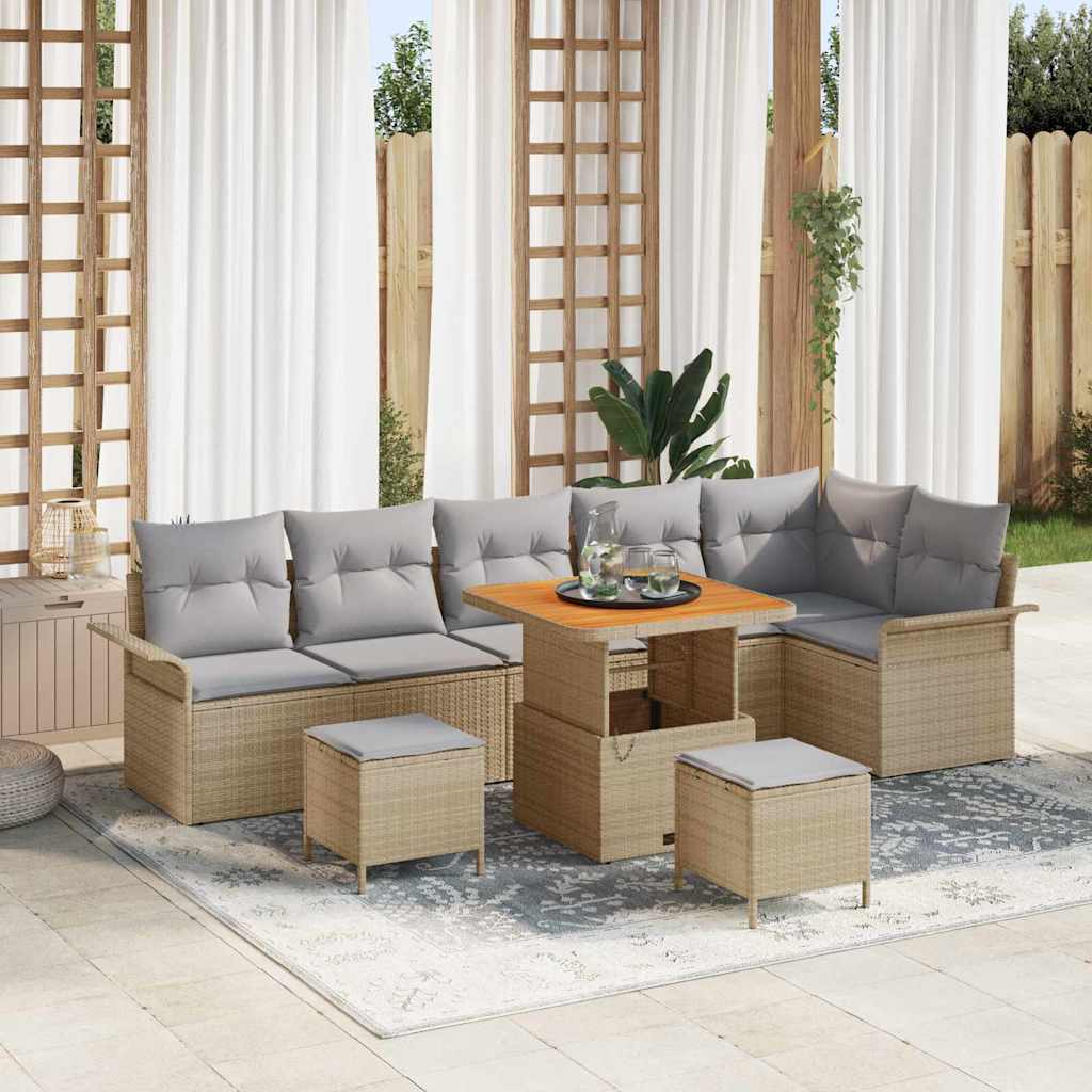 Tuin Sofa Set 9 st 8-Aantal zitplaatsen Beige en Licht Grijs