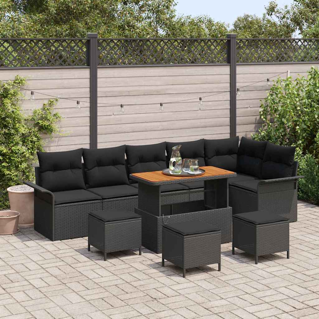 Tuin Sofa Set met kussen met opslag 10 pcs Zwart – afbeelding 1