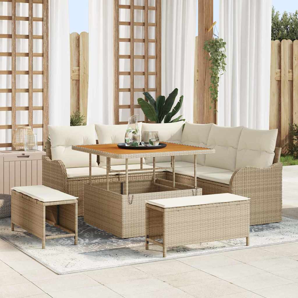 Tuin Sofa Set 8 st 7-Aantal zitplaatsen Beige en Crème