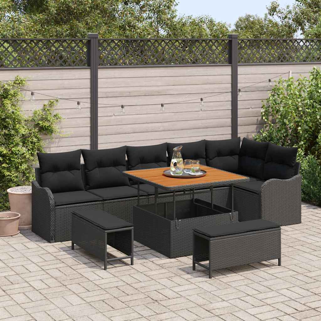 Tuin Sofa Set met kussen met opslag 9 pcs Zwart – afbeelding 1