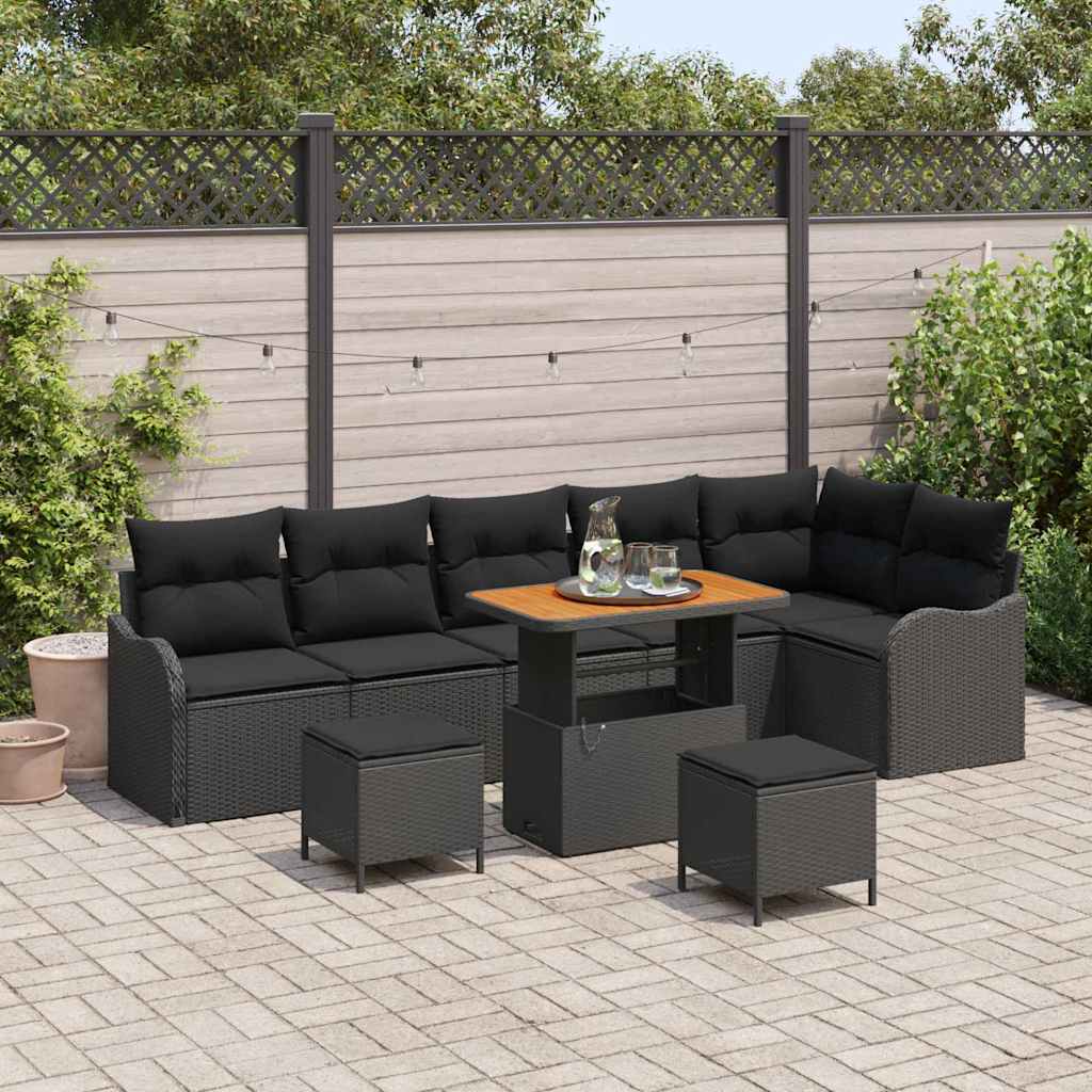 Tuin Sofa Set met kussen met opslag 9 pcs Zwart – afbeelding 1
