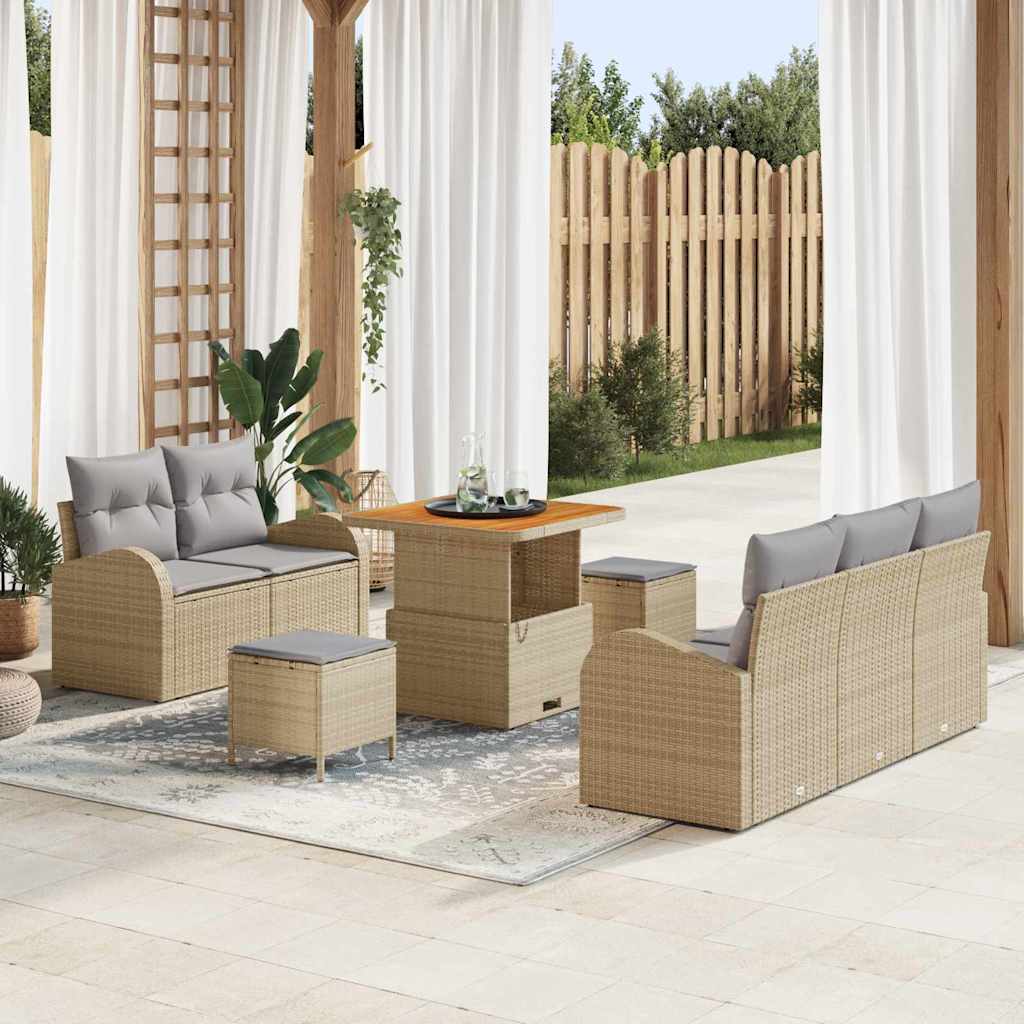 Tuin Sofa Set met kussen met opslag 8 pcs Beige en Licht Grijs