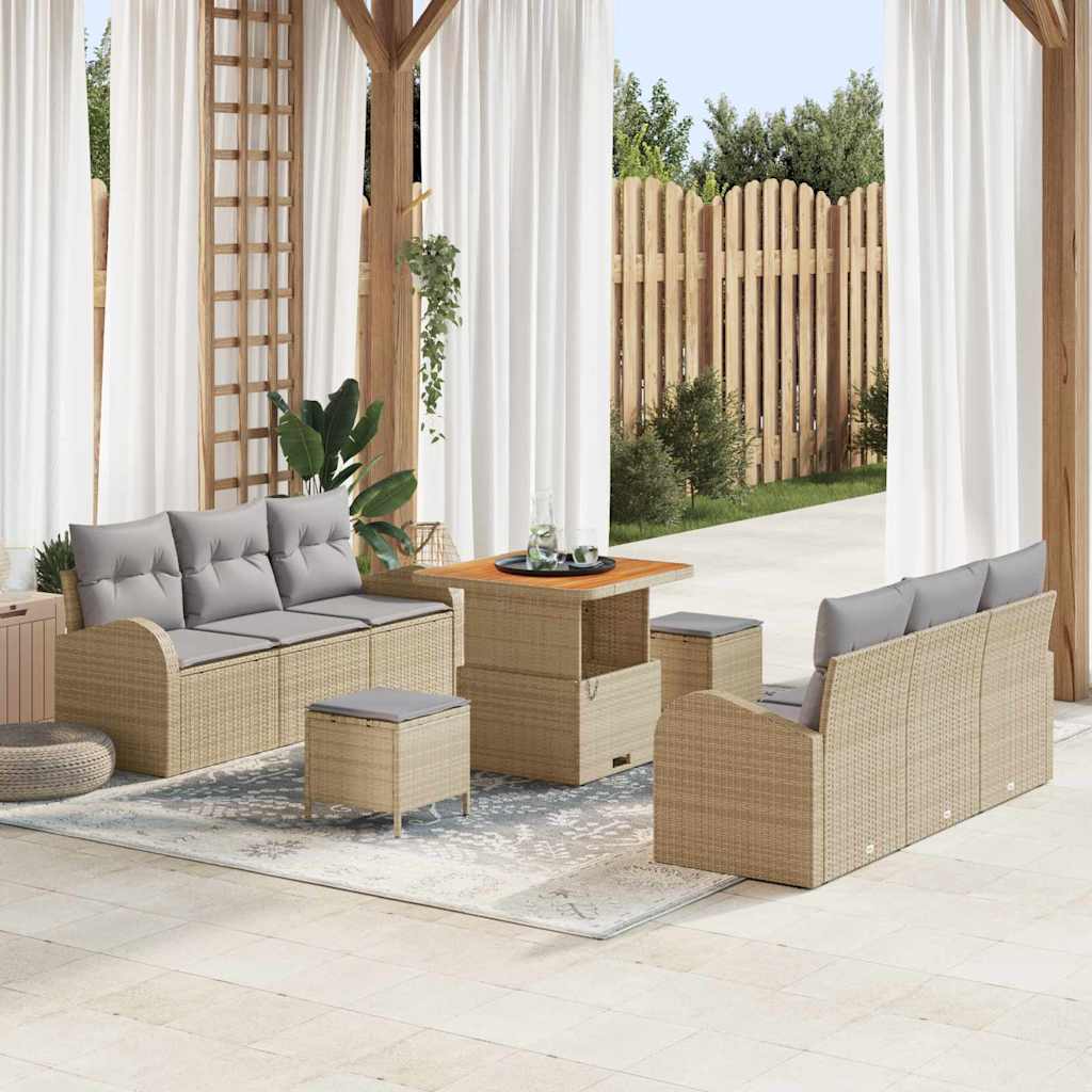 Tuin Sofa Set met kussen met opslag 9 pcs Beige en Licht Grijs – afbeelding 1