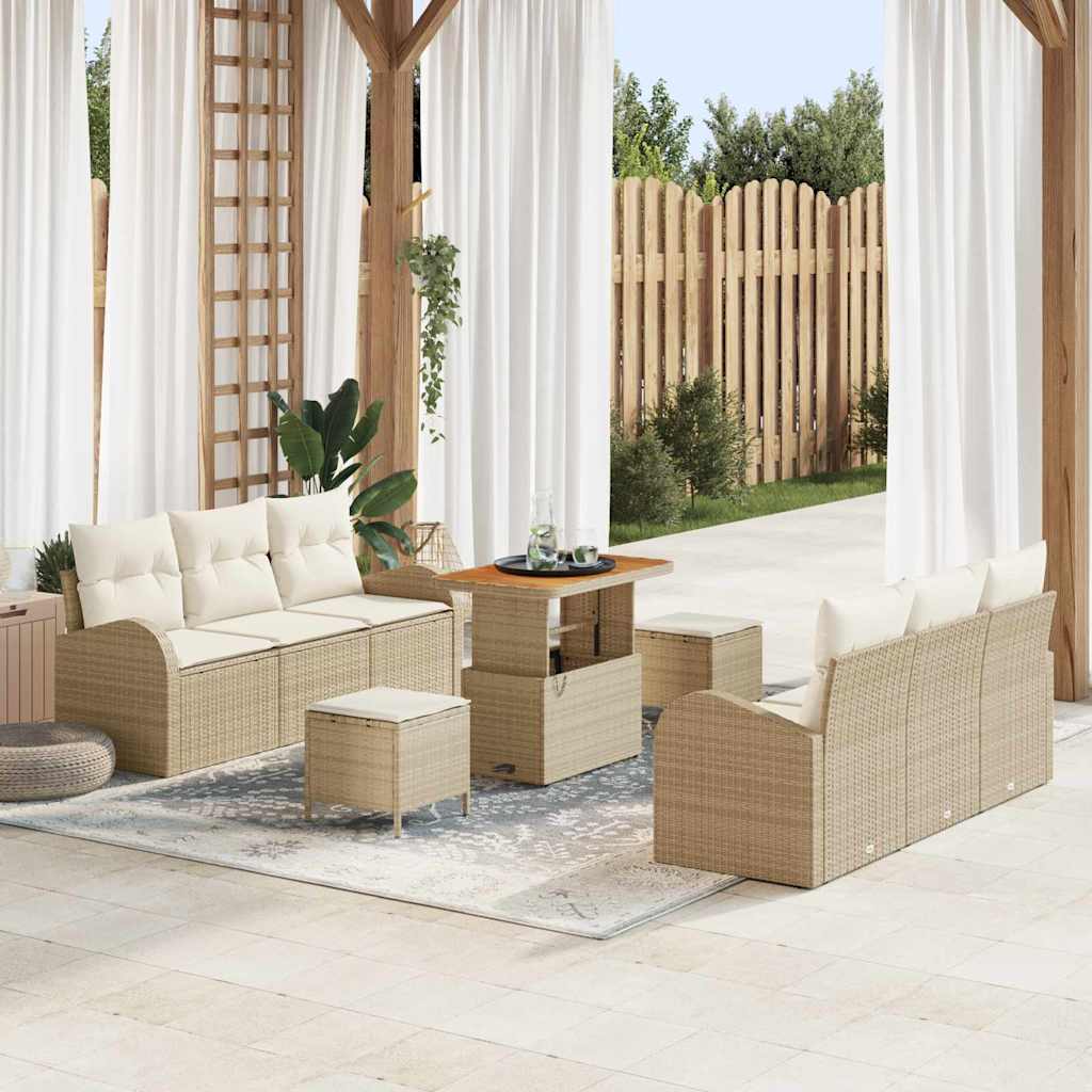 Tuin Sofa Set 9 st 8-Aantal zitplaatsen Beige en Crème