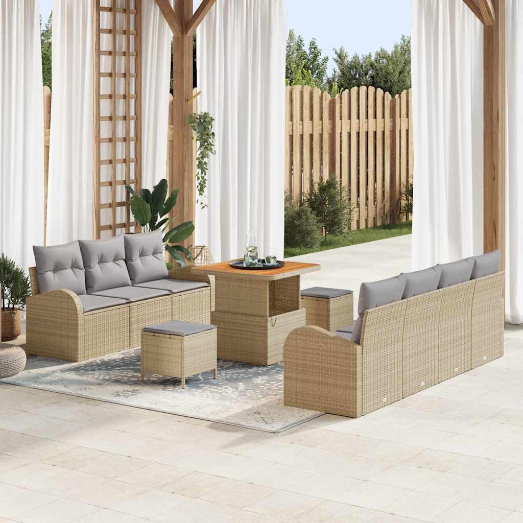 Tuin Sofa Set met kussen met opslag 10 pcs Beige en Licht Grijs – afbeelding 1