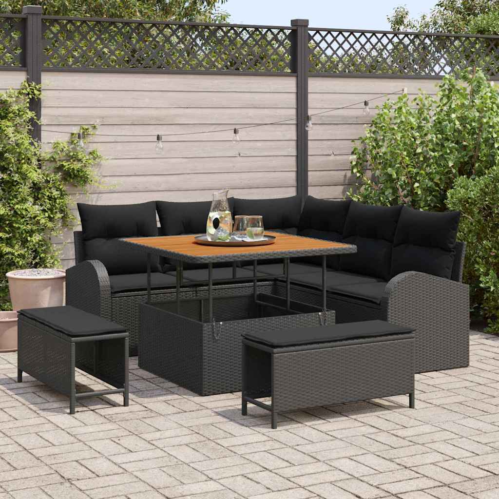 Tuin Sofa Set met kussen met opslag 8 pcs Zwart – afbeelding 1