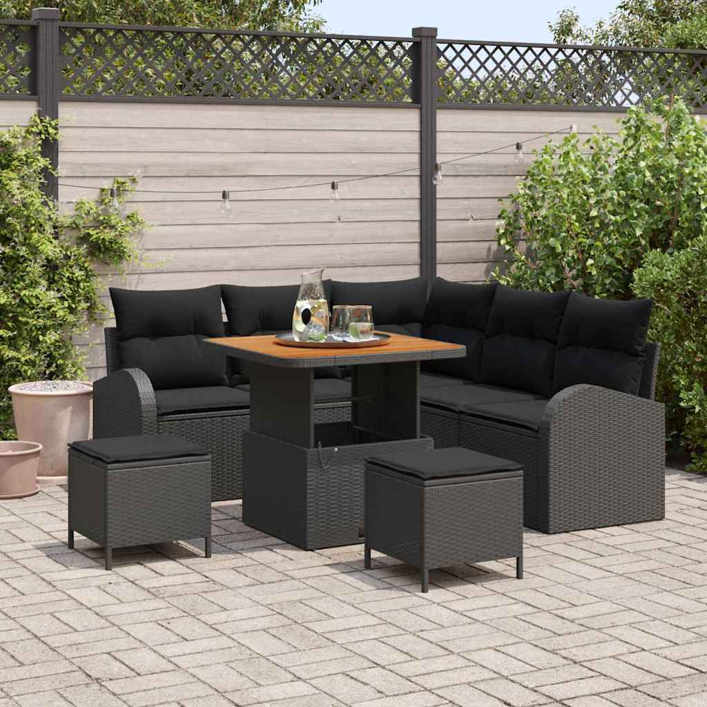 Tuin Sofa Set met kussen met opslag 8 pcs Zwart – afbeelding 1