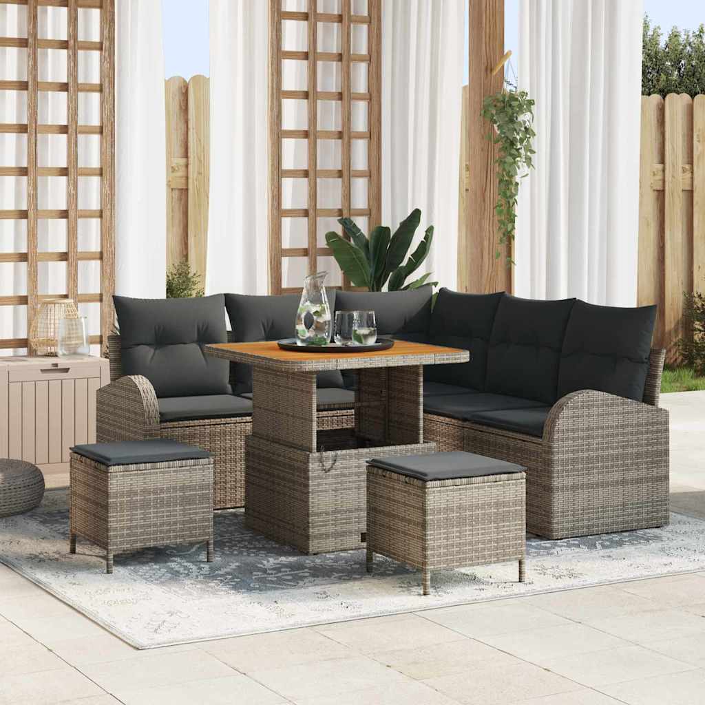 Tuin Sofa Set met kussen met opslag 8 pcs Grijs – afbeelding 1