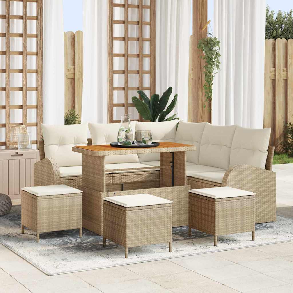 Tuin Sofa Set 9 st 8-Aantal zitplaatsen Beige en Crème