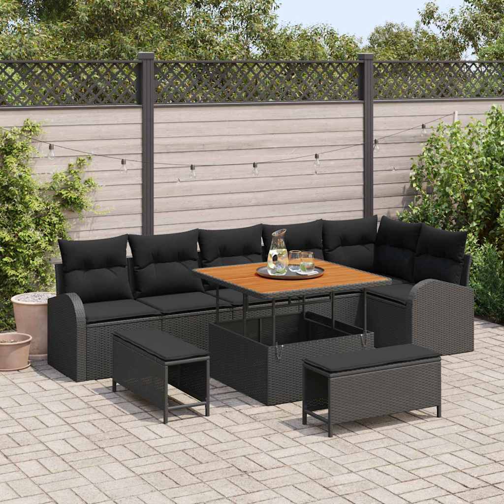 Tuin Sofa Set met kussen met opslag met kussen 9 pcs Zwart – afbeelding 1