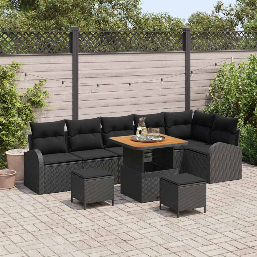 Tuin Sofa Set met kussen met opslag met kussen 9 pcs Zwart – afbeelding 1