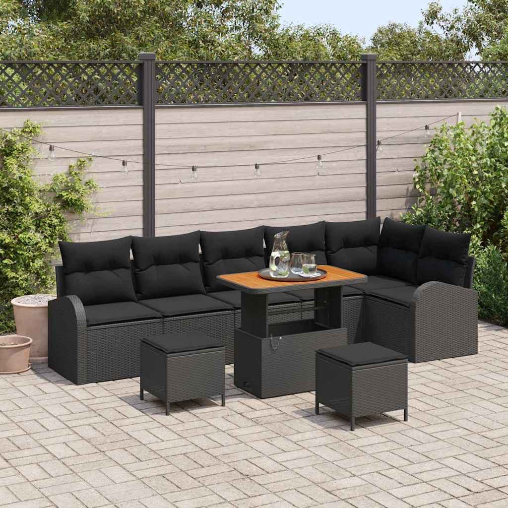 Tuin Sofa Set met kussen met opslag met kussen 9 pcs Zwart – afbeelding 1