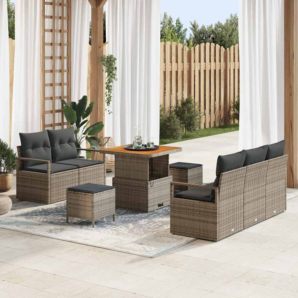 Tuin Sofa Set met kussen met opslag 8 pcs Grijs – afbeelding 1