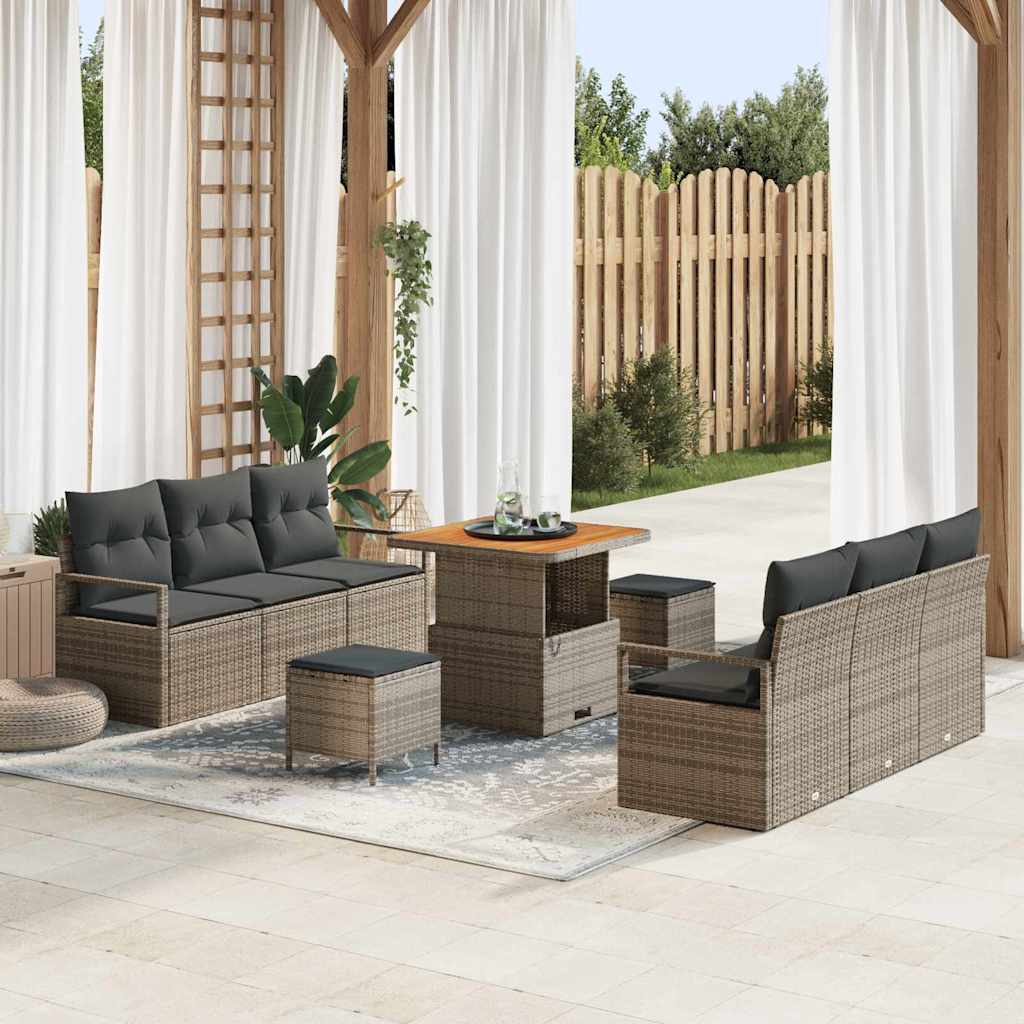 Tuin Sofa Set met opslag 9 pcs Grijs Poly riet – afbeelding 1