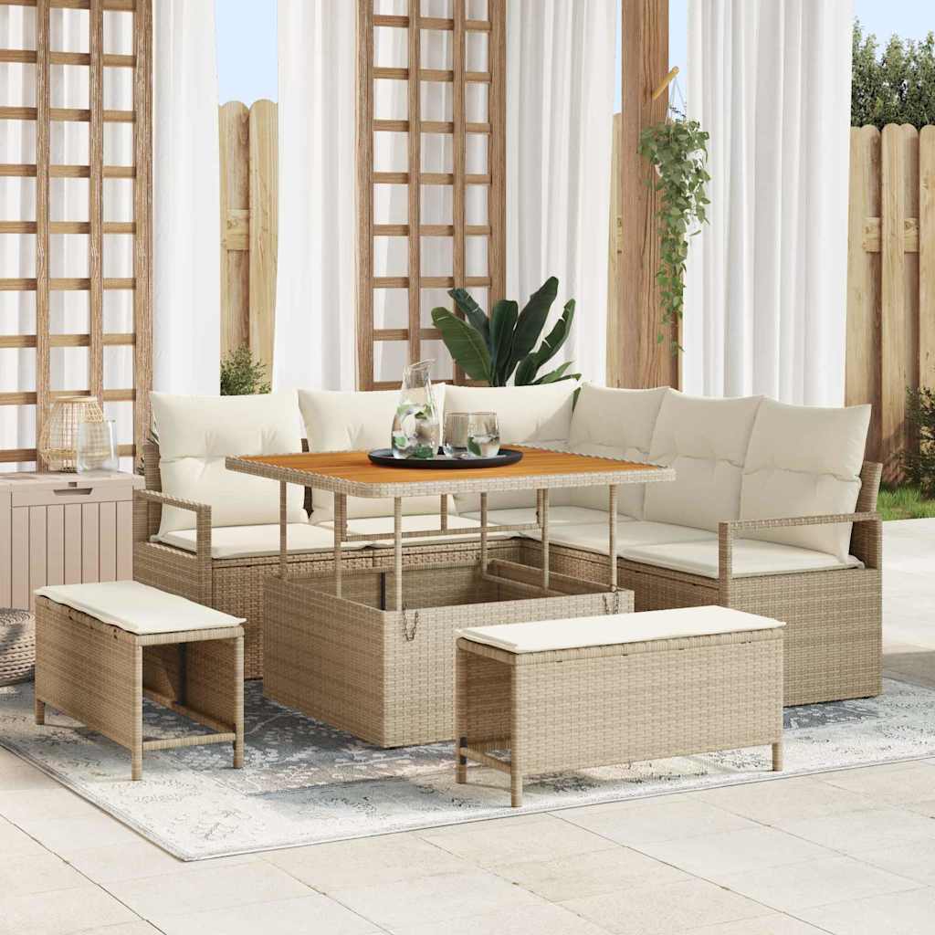 Tuin Sofa Set 8 st 7-Aantal zitplaatsen Beige en Crème