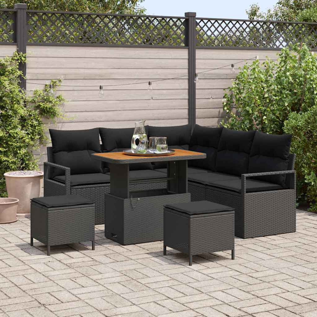 Tuin Sofa Set met kussen met opslag 8 pcs Zwart – afbeelding 1
