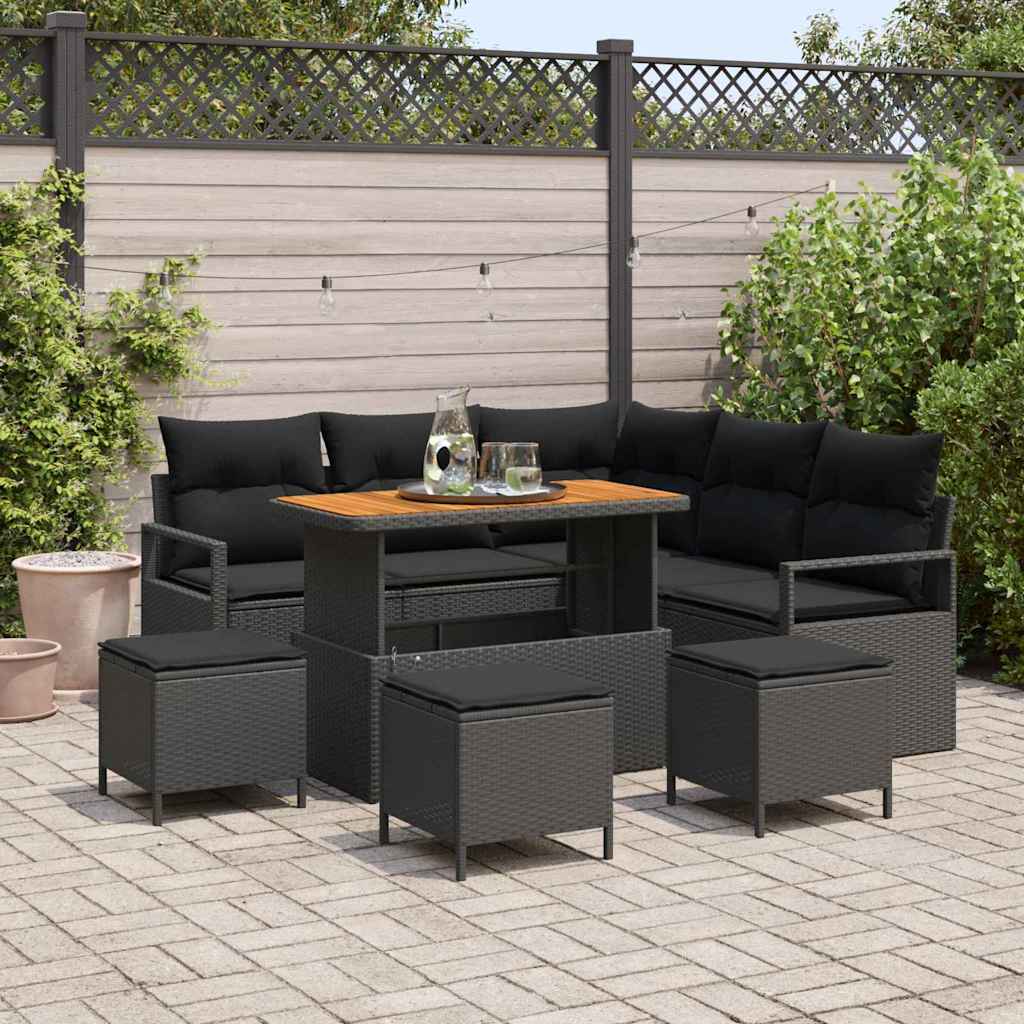 Tuin Sofa Set met kussen met opslag 9 pcs Zwart – afbeelding 1