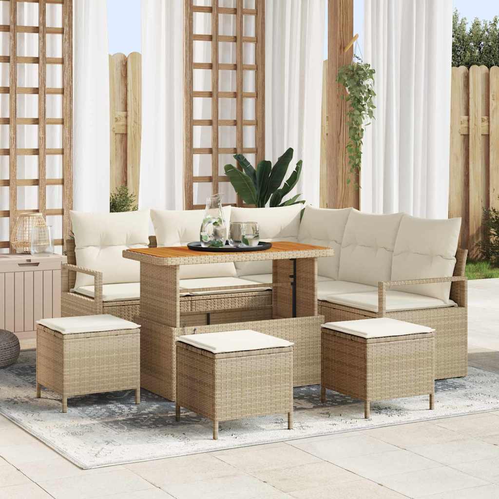Tuin Sofa Set 9 st 8-Aantal zitplaatsen Beige en Crème