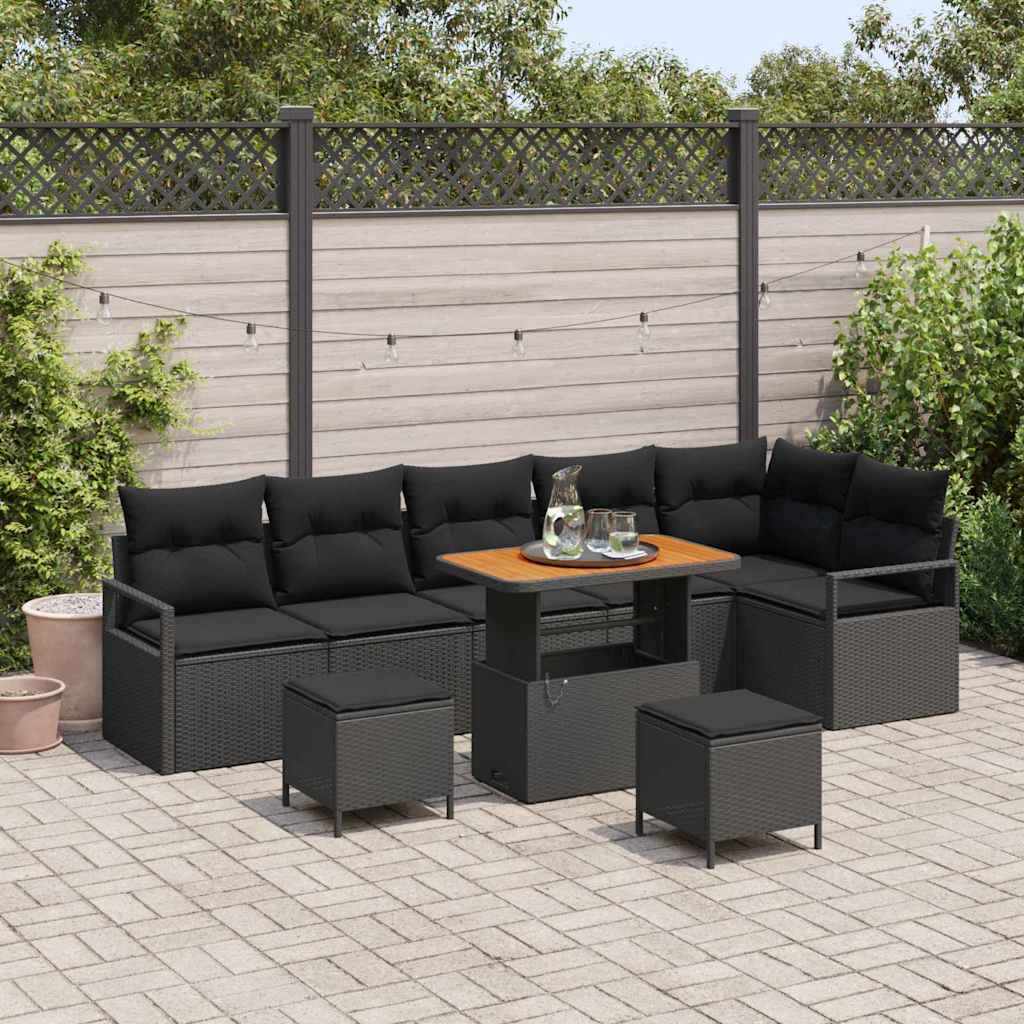Tuin Sofa Set met kussen met opslag 9 pcs Zwart – afbeelding 1