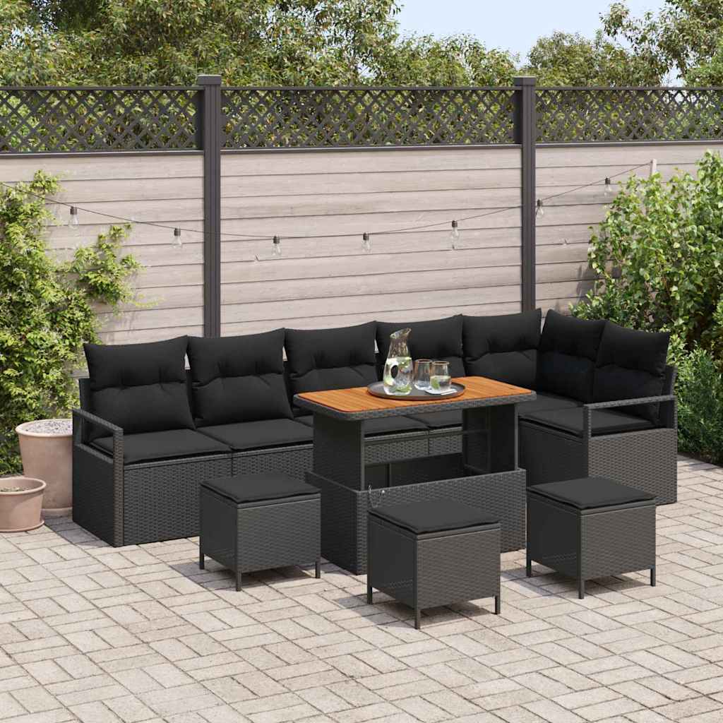 Tuin Sofa Set met kussen met opslag 10 pcs Zwart – afbeelding 1