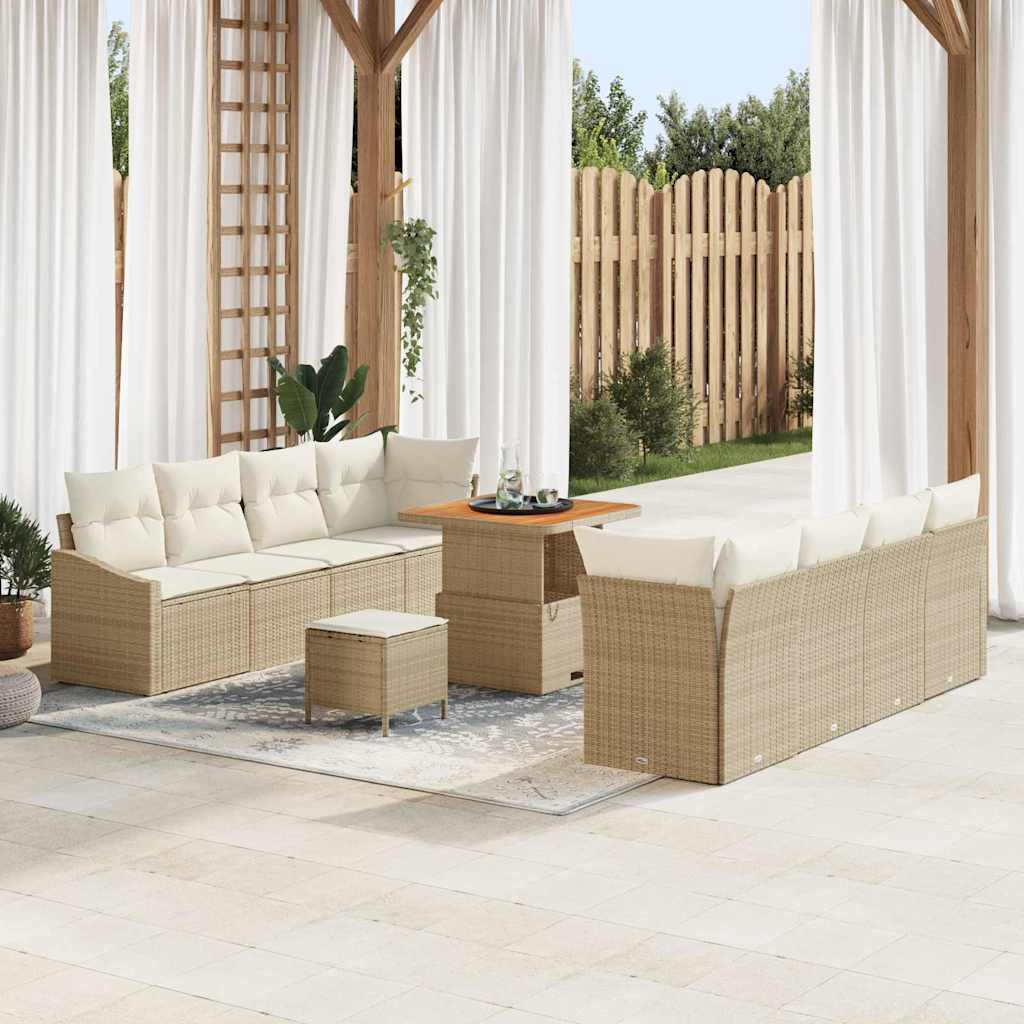 Tuin Sofa Set met kussen met opslag 11 pcs Beige en Crème – afbeelding 1
