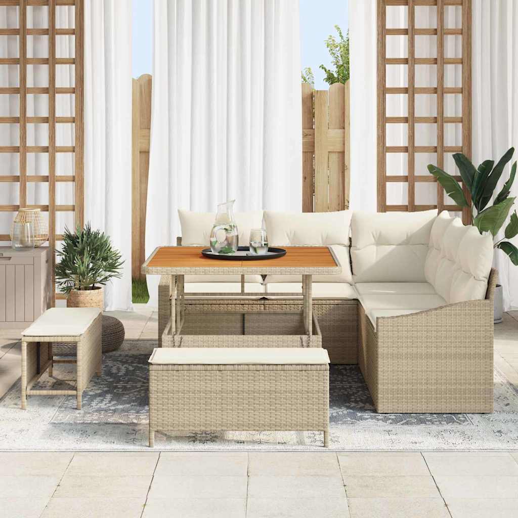 Tuinbankenset 8 st 7-Aantal zitplaatsen Beige Poly riet