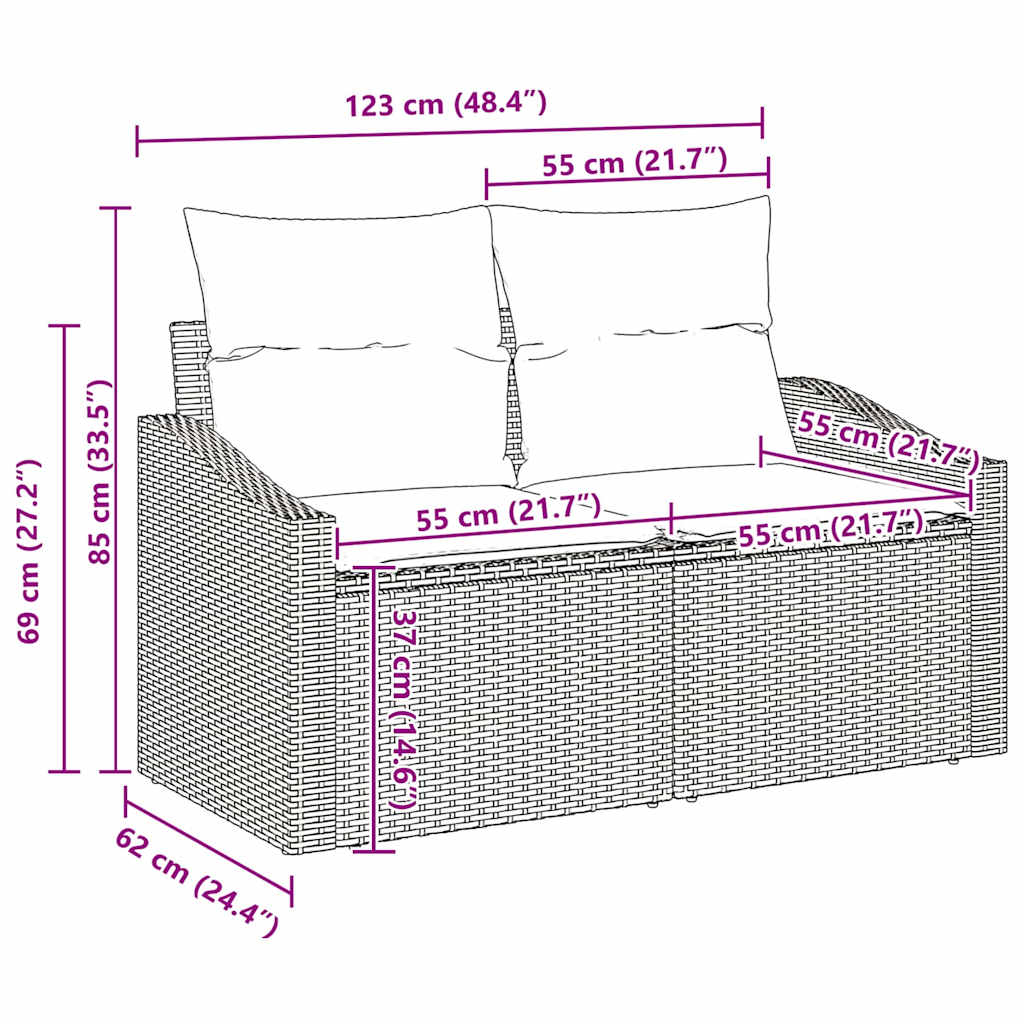 Tuinbankenset 8 st 7-Aantal zitplaatsen Beige Poly riet – afbeelding 8