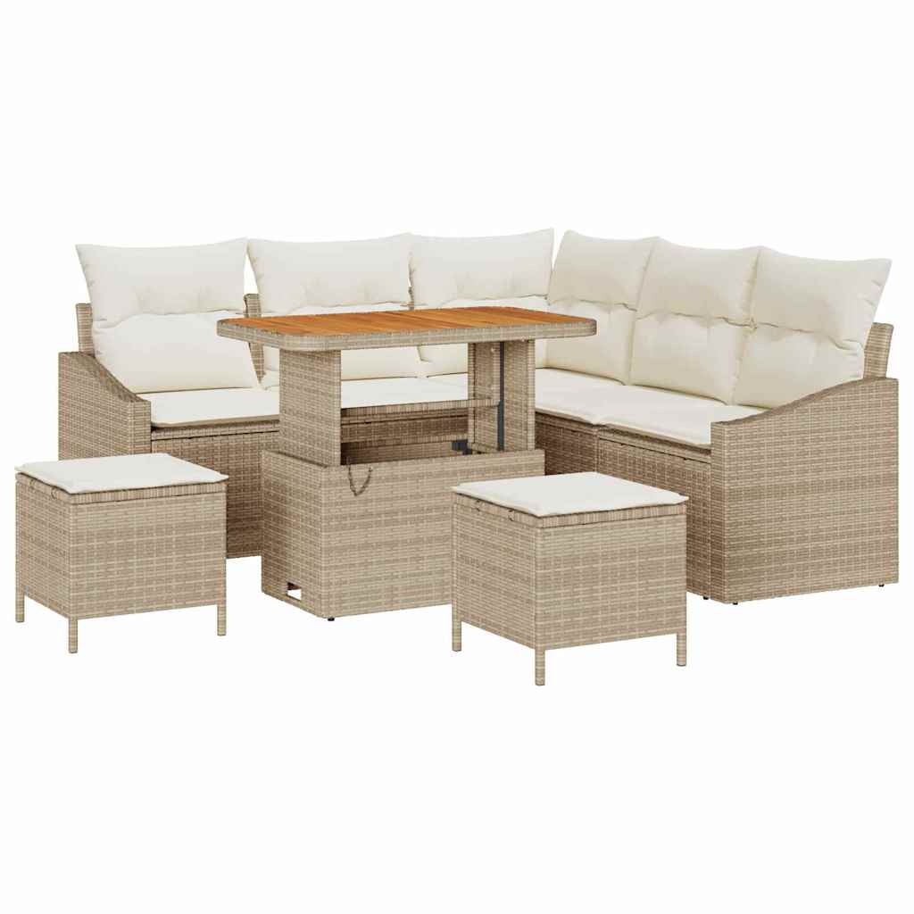 Tuinbankenset 8 st 7-Aantal zitplaatsen Beige Poly riet