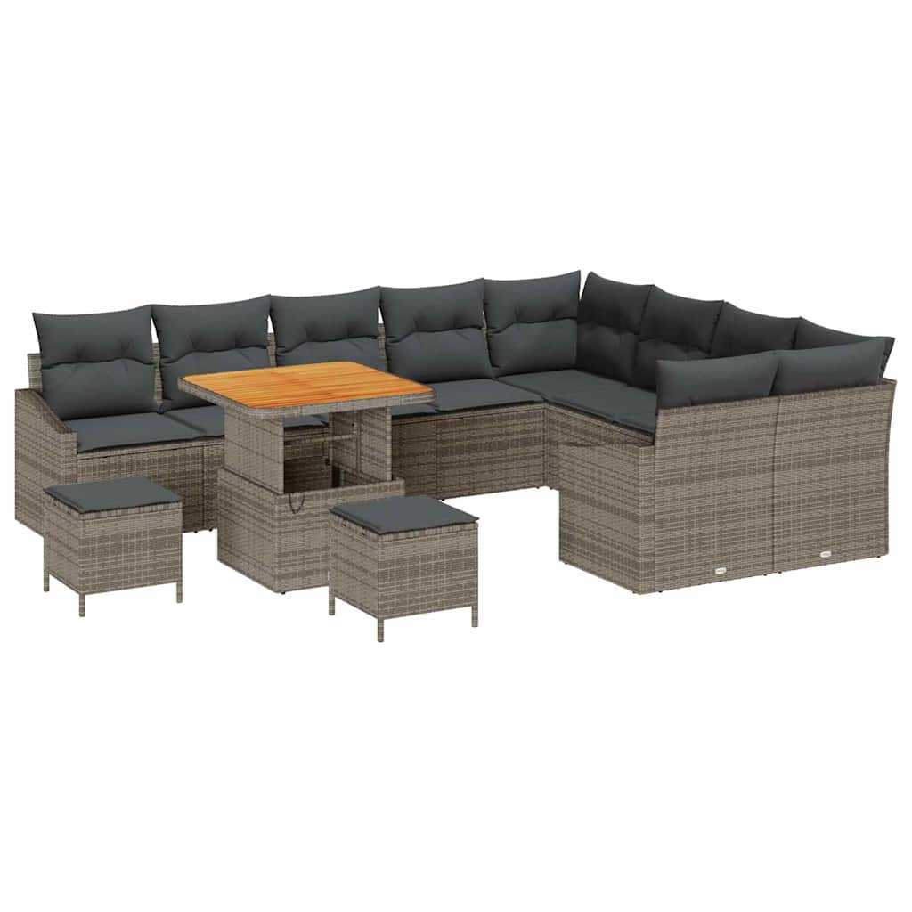 Tuinbankenset met kussen met opslag 12 pcs Grijs Poly riet