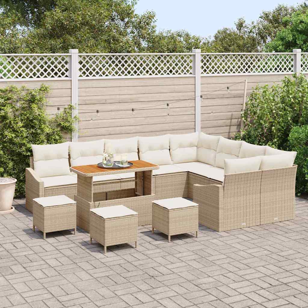 Tuinbankenset 13 st 8-Aantal zitplaatsen Beige Poly riet