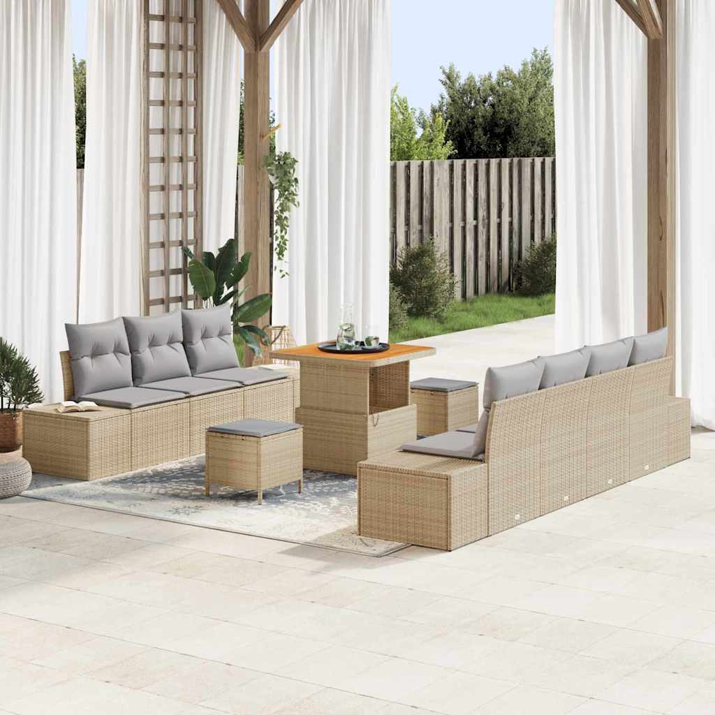 Tuinbankenset met kussen met opslag 10 pcs Beige Poly riet – afbeelding 1